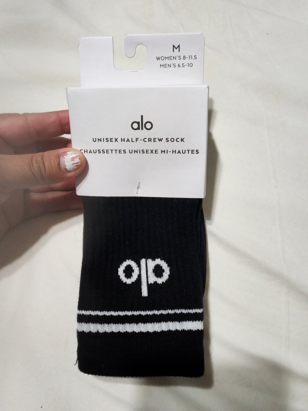 ALO Yoga Black Half-Crew Athletic Sock with White Logo